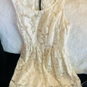 Beautiful ivory, small lace mid-high thigh, cotton and laced flower tank dress.